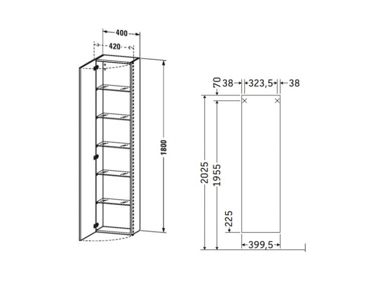 Шкаф-пенал Duravit DuraStyle 400x240x1800 мм подвесной петли слева белый глянцевый DS1228L2222