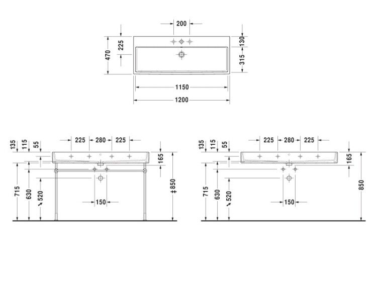Раковина Duravit Vero Air 1200x470 мм 1 отверстие под смеситель 2350120000