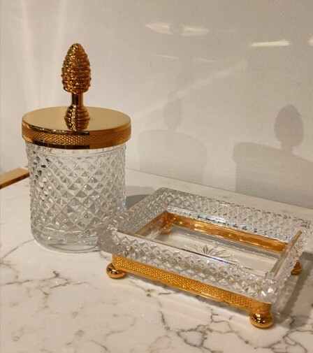 Набор аксессуаров Cristal Bronze Prestige мыльница и баночка для ватных шариков золото 31457/31526