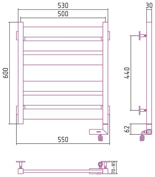 Полотенцесушитель электрический Сунержа Центурион 2.0 500x600 мм правый темный титан муар 15-5603-6050