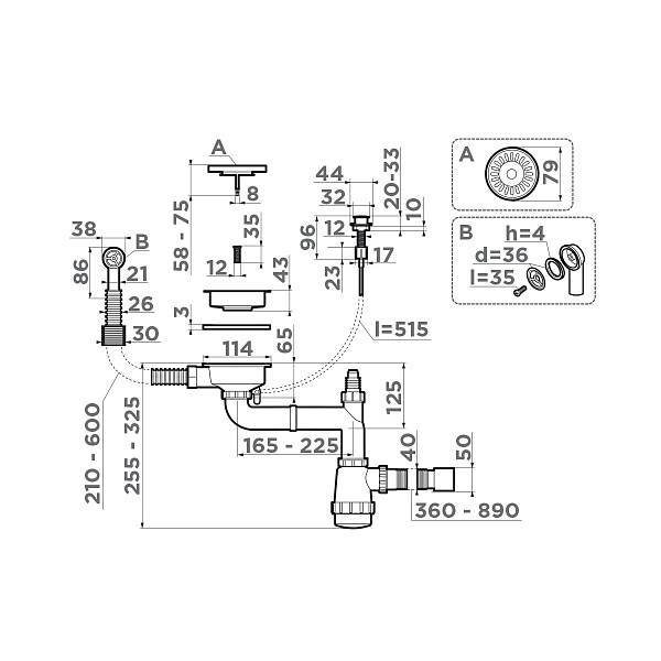 Арматура для одночашевых моек Omoikiri WK-1CL-R-A-AB022 с круглым переливом античная латунь 4957092