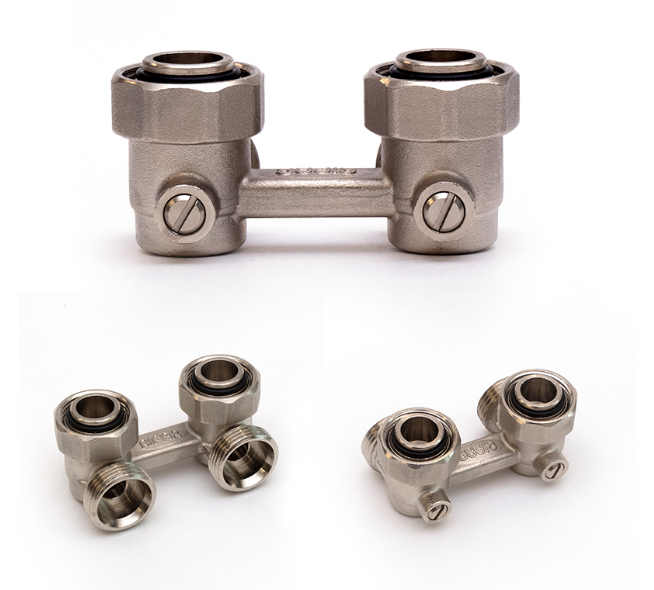 Узел нижнего подключения Rifar угловой сдвоенный 3/4 x 3/4 R.Ad.L01