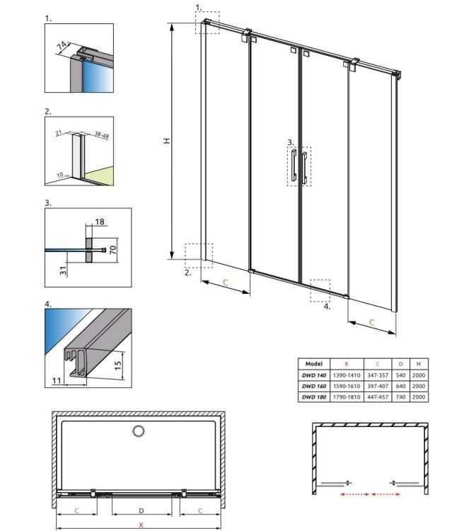 Душевая дверь Radaway Espera DWD 1400x2000 мм, хром, стекло прозрачное 380240-01
