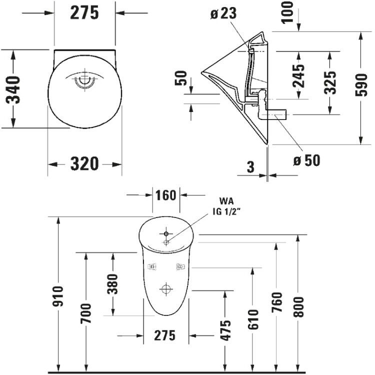 Писсуар подвесной Duravit White Tulip 320x340x590 мм белый 2817300000