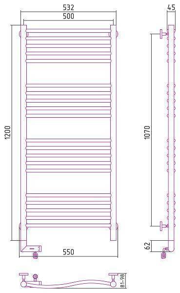 Полотенцесушитель электрический Сунержа Флюид 2.0 500x1200 мм левый матовый черный 31-5220-1250