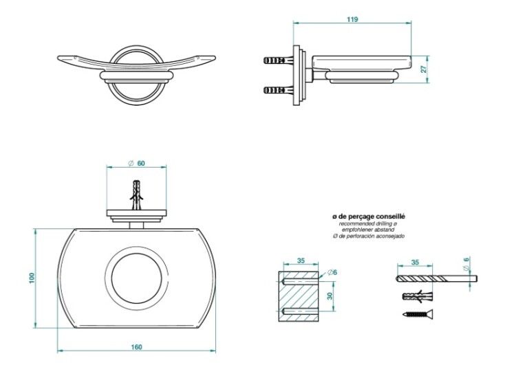 Мыльница THG Fauborg metall настенная 160x119x60 мм цвет хром G2TA02500