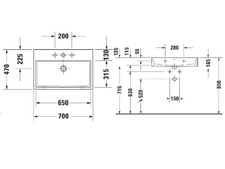 Раковина Duravit Vero Air 700x470 мм 1 отверстие под смеситель 2350700000