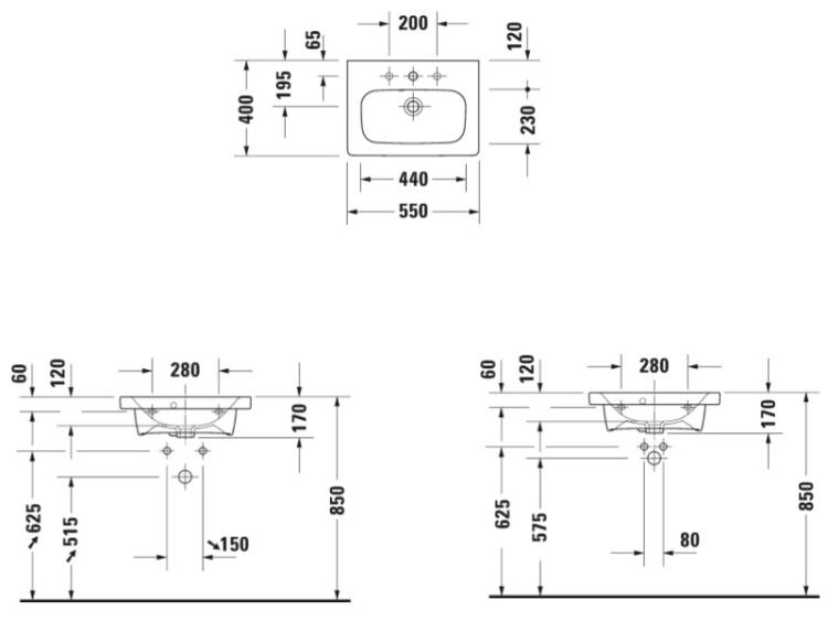 Раковина Duravit DuraStyle 550x400 мм с 1 отверстием для смесителя 2337550000