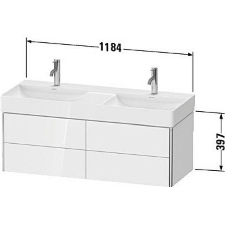 Тумба под раковину Duravit XSquare 1184x460x397 мм подвесная 4 ящика белый глянцевый XS416408585