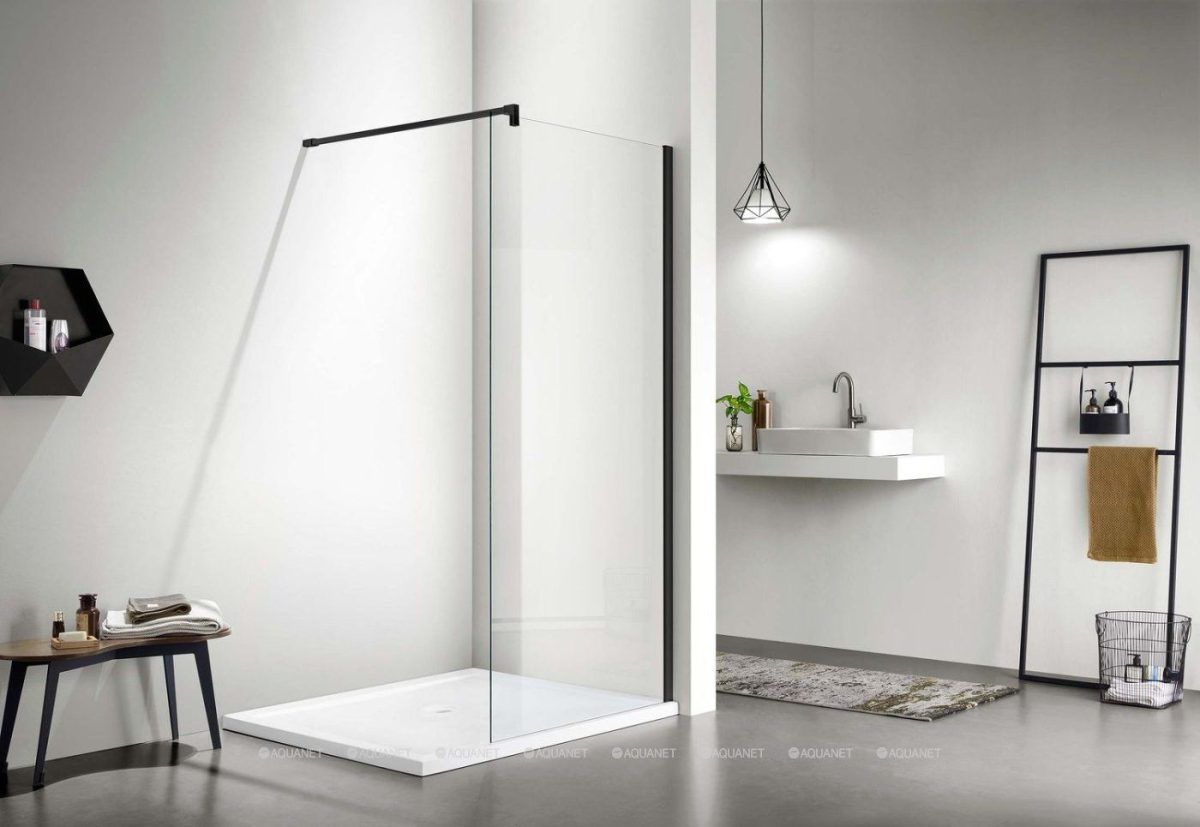 Душевая перегородка Aquanet Walk In WIW 08020BL 800x2000 мм с держателем черный профиль AQ WIW 08020BL