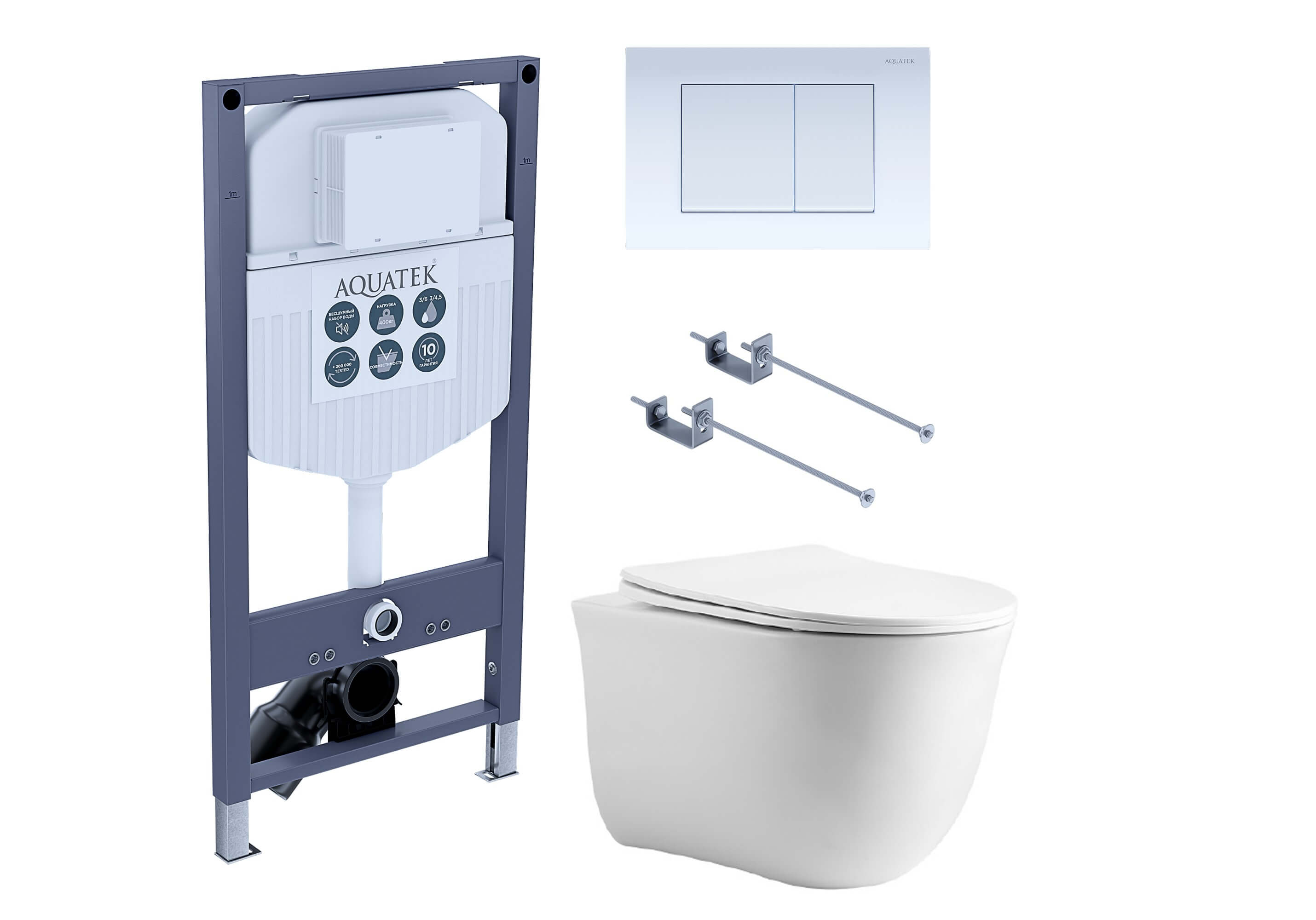 Комплект инсталляции 4 в 1 Aquatek Классик cm-INS23-009 (рама INS-0000023 + кнопка KDI-0000009 + унитаз AQ1112-00) cm-INS23-009