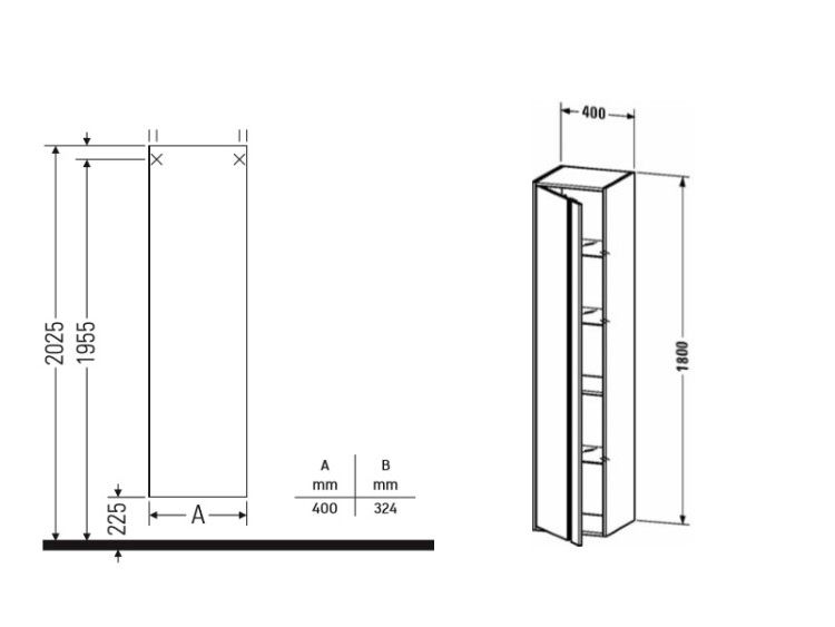 Шкаф-пенал Duravit Ketho 400x360x1800 мм подвесной, петли слева, цвет базальт матовый KT1255L4343
