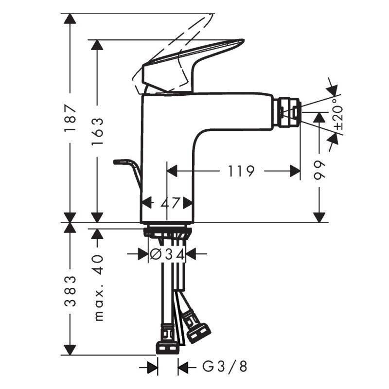 Смеситель для биде Hansgrohe Logis 100 однорычажный с донным клапаном хром 71200000
