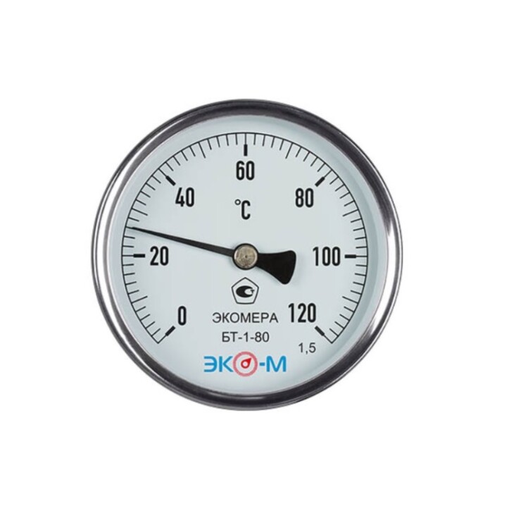 Термометр биметаллический ЭКОМЕРА БТ-1-80 накладной с пружиной 0-120 °C L=40 мм БТ180120СL40