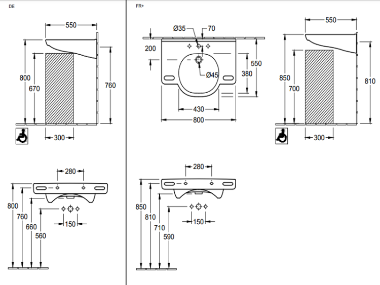 Раковина Villeroy & Boch ONovo Vita 800x550 мм подвесная 41208101