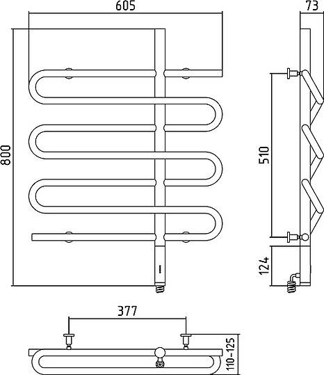 Полотенцесушитель электрический Сунержа Эпатаж 600x800 мм правый без покрытия 00-0551-8060