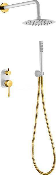 Душевой комплект Boheme Uno смеситель встраиваемый с верхним и ручным душем white/gold 464-WG