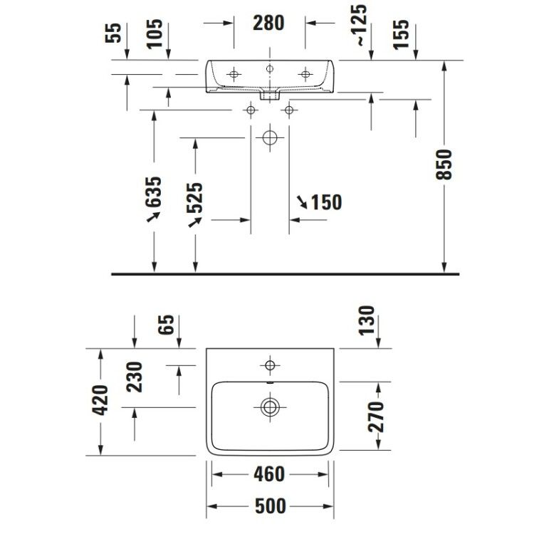 Раковина Duravit Qatego 500x420 мм 1 отверстие для смесителя 2382500000