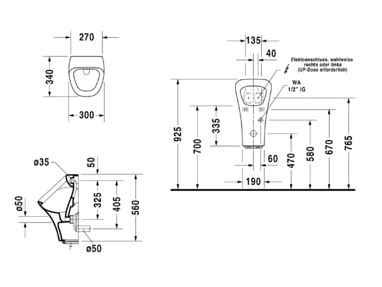 Писсуар электронный Duravit DuraStyle с вытяжкой 300x340x560 мм белый 2804310093