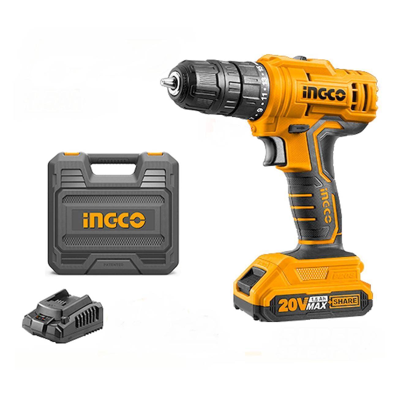 Набор аккумуляторного инструмента INGCO CKLI дрель-шуруповерт, гайковерт и фонарь 20 В CKLI