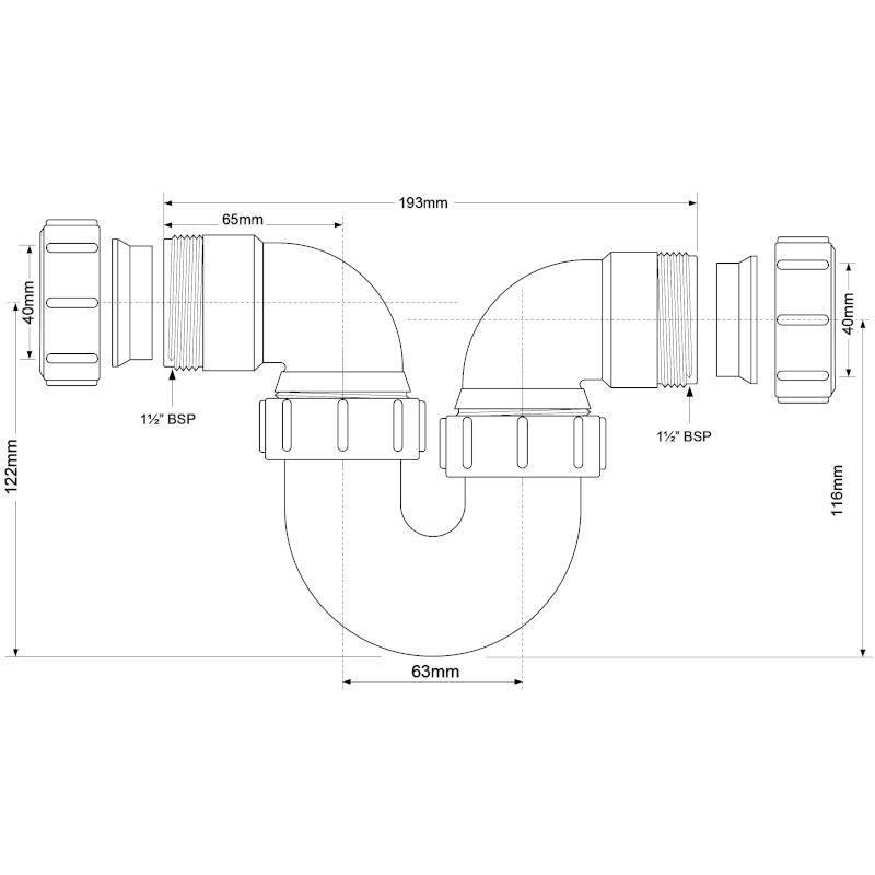 Сифон трубный McAlpine P-образный 40 х 40 мм горизонтальный MRT32-40