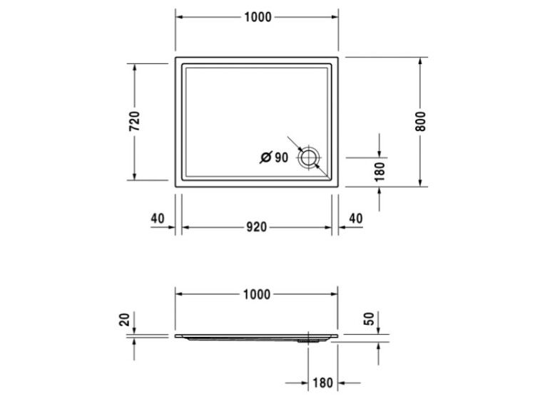 Душевой поддон Duravit Starck Slimline 1000x800 мм прямоугольный белый 720119000000000