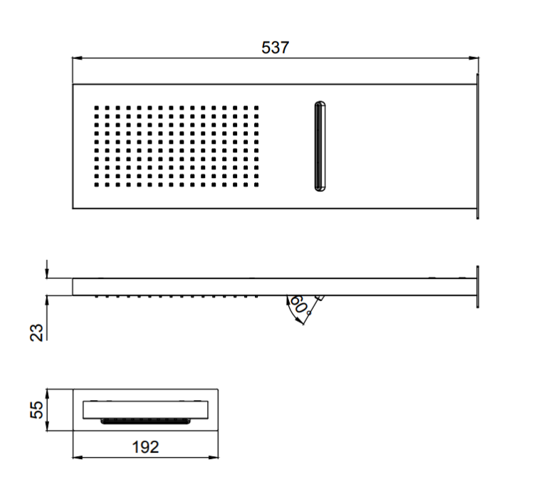 Верхний душ Almar Wall Mounted 537x165 мм настенный 2 режима Gun Metal Brushed PVD E044199GM316