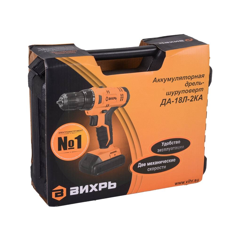 Аккумуляторная дрель-шуруповерт Вихрь ДА-18Л-2КА 18 В 1.5 Ач 72/14/11