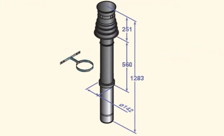 Дымоход коаксиальный вертикальный De Dietrich 80/125 мм 1283 мм DY735