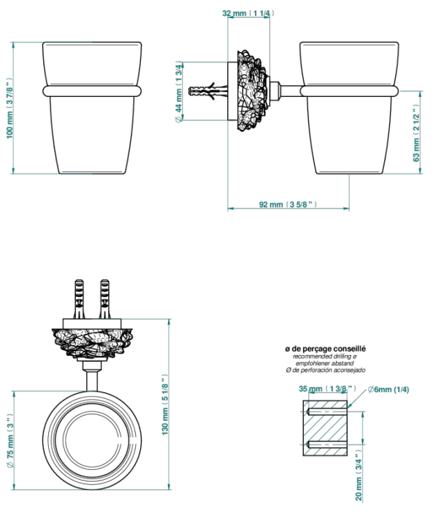 Стакан THG Camélia Clear crystal настенный никель U5LB01536