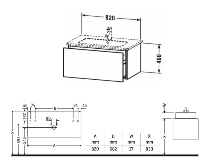 Тумба под раковину Duravit L-Cube 820x481x400 мм подвесная графит матовый LC614104949