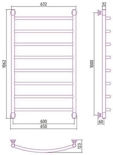 Полотенцесушитель водяной Сунержа Галант+ 600x1000 мм без покрытия 00-0200-1060
