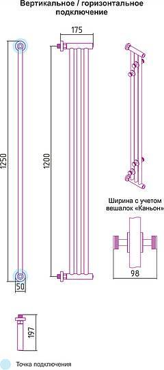 Полотенцесушитель водяной Сунержа Хорда 195x1200 мм без покрытия 00-0124-1200