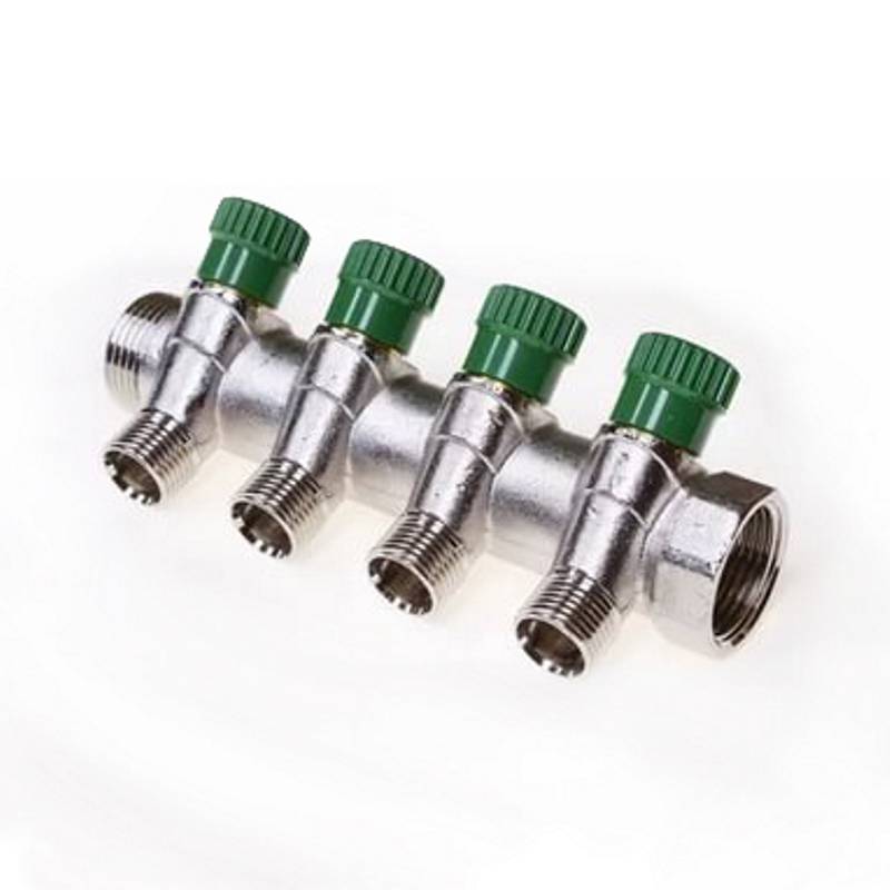 Коллектор с вентилями Uni-Fitt 3/4 4 выхода 1/2 90° 50 мм под плоскую прокладку 411N3240