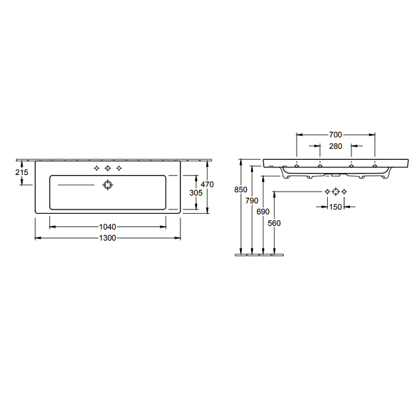 Раковина Villeroy & Boch Subway 2.0 1300x470 мм альпийский белый 7176D001