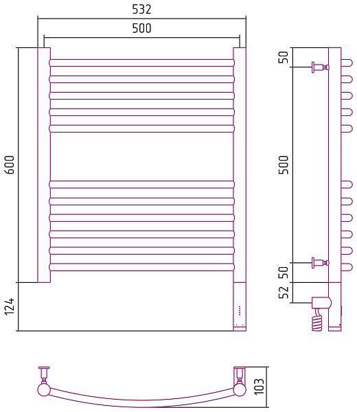 Полотенцесушитель электрический Сунержа Богема 3.0 500x600 мм правый золото 03-5803-6050