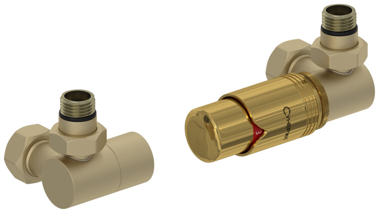 Комплект терморегуляторов Сунержа 3D автоматический правый G 1/2 x G 3/4 шампань матовая/золото 02214226207