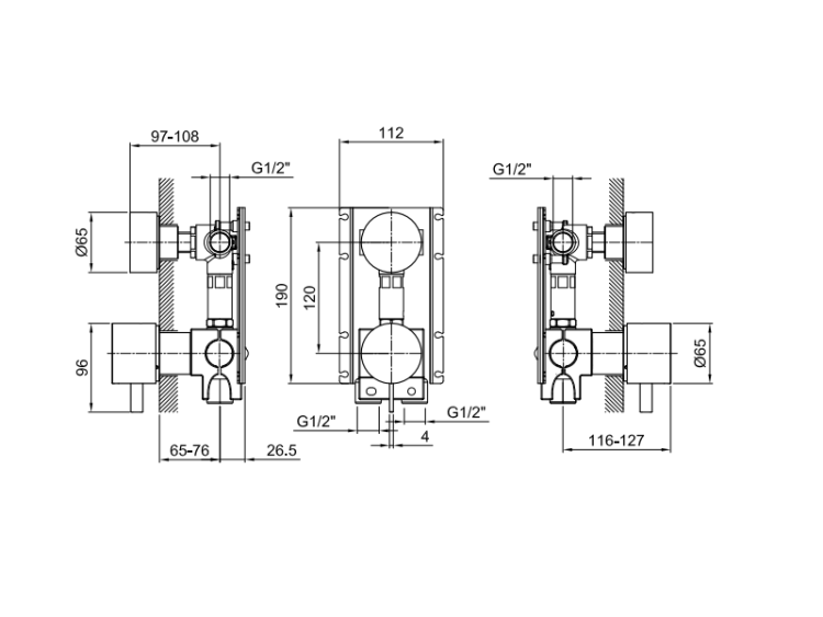 Смеситель для душа Fantini AF/21 Fukasawa с переключателем на 2 потока Matt British Gold PVD 27P6A585B