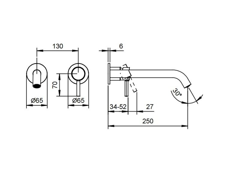 Смеситель для раковины Fantini Nostromo встраиваемый в стену вынос 250 мм белый матовый 5029E812B