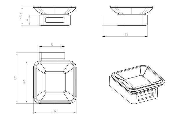 Мыльница подвесная Boheme Q квадратная антрацит глянцевый 10943-SGM