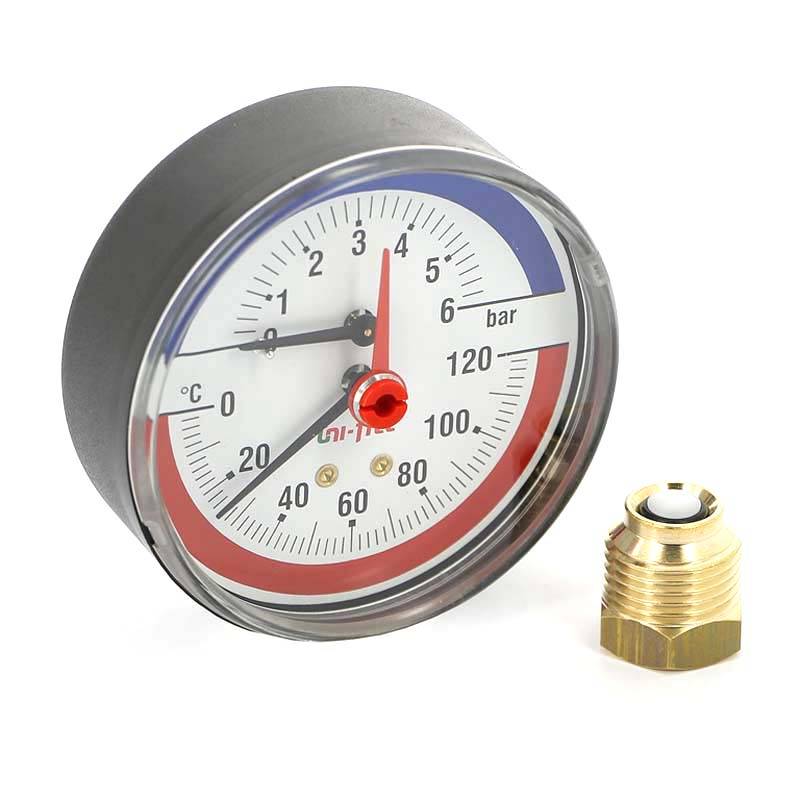 Термоманометр аксиальный Uni-Fitt 80 мм 10 бар 1/2 310P3442