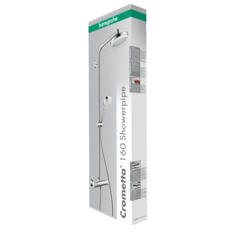 Душевая система Hansgrohe Crometta 160 1jet Showerpipe с термостатом белый/хром 27264400