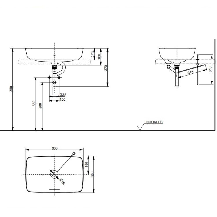 Раковина TOTO CE 600x380x120 мм накладная белый матовый PJS06WEEMW