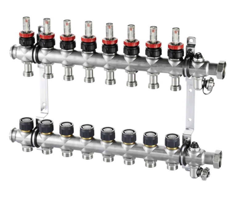 Коллектор из нержавеющей стали Oventrop Multidis SFR 8 выходов с ротаметрами 140430058