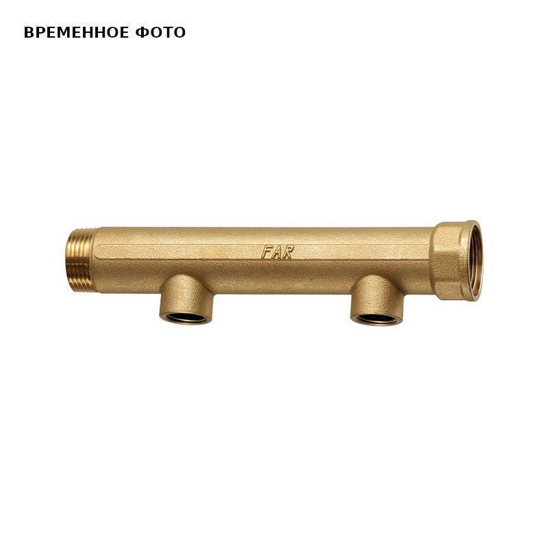 Коллектор проходной FAR 1 1/4 (ВР-НР) 2 отвода 3/4 (ВР) латунь FK 3611 11434