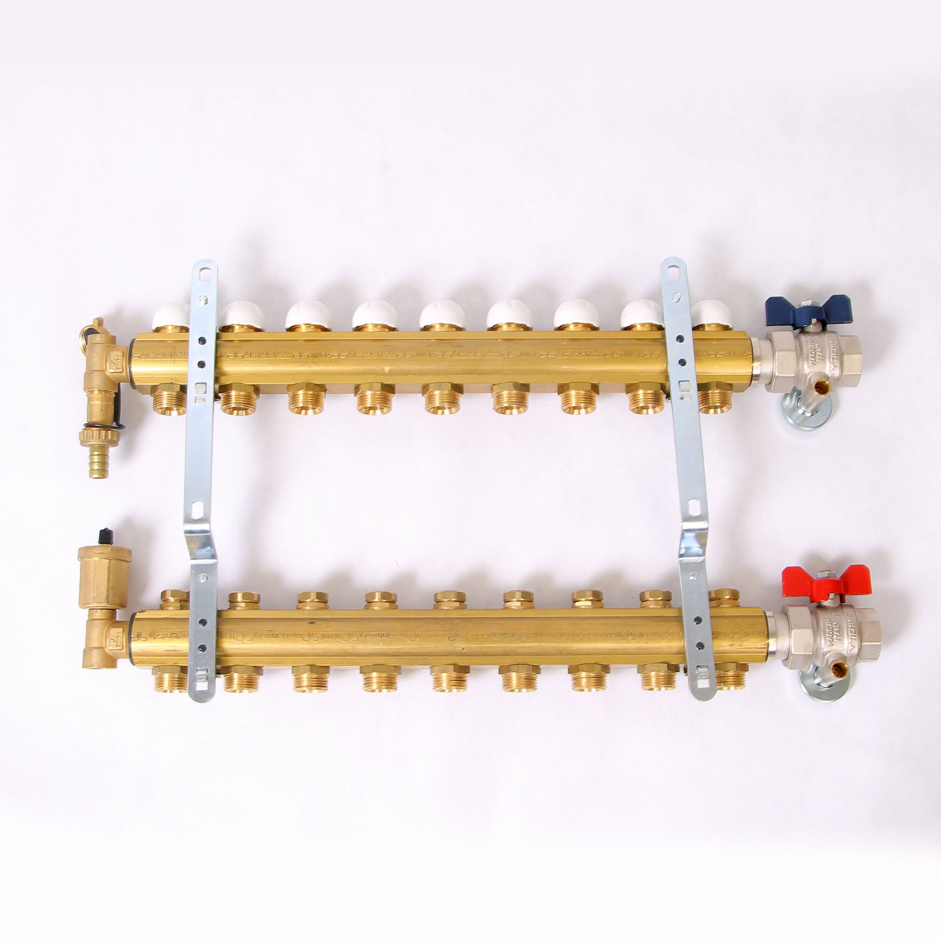 Коллекторная группа Tiemme 1x3/4 EK 9 выходов с кронштейнами и вентилями 3870042