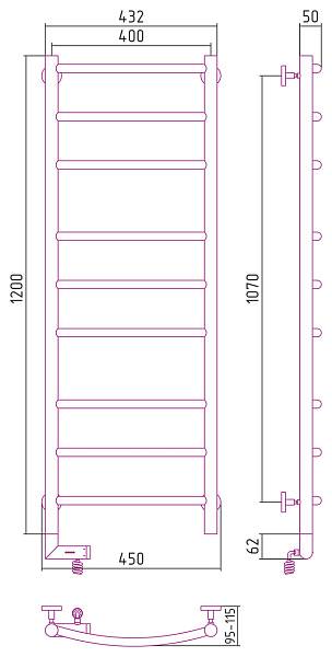 Полотенцесушитель электрический Сунержа Галант 2.0 400x1200 мм левый без покрытия 00-5200-1240