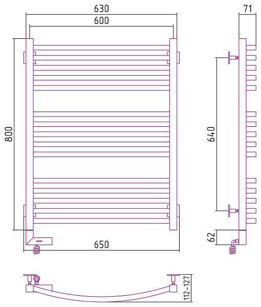 Полотенцесушитель электрический Сунержа Аркус 2.0 600x800 мм левый матовая шампань 022-5604-8060