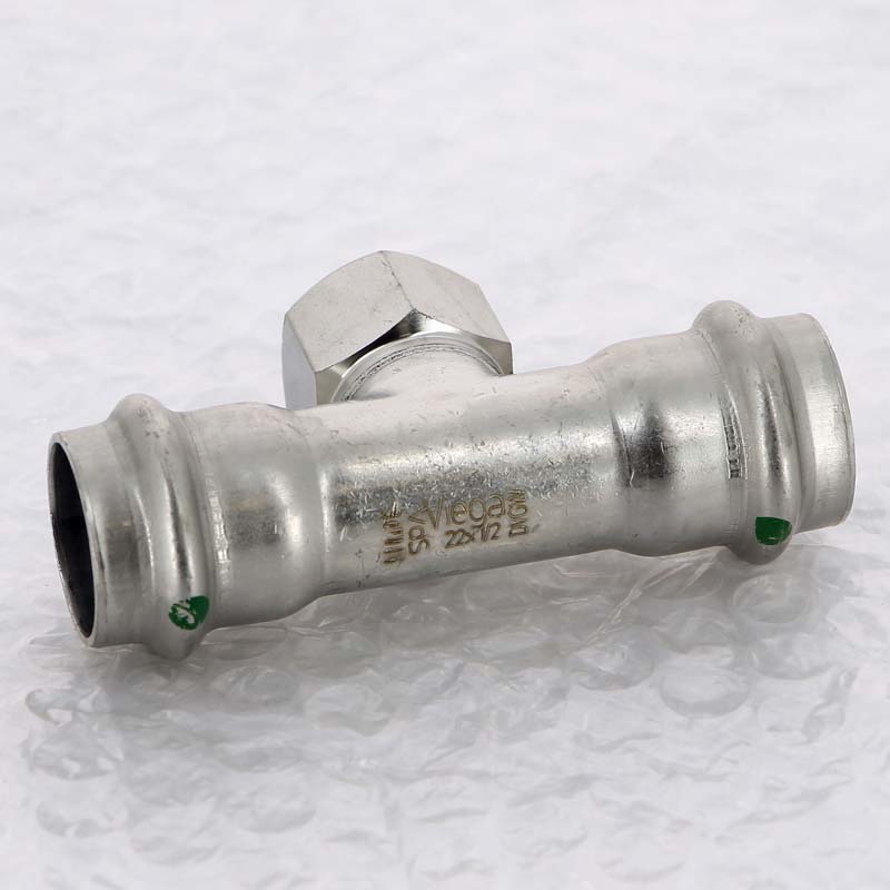 Тройник пресс Sanpress Inox Viega нержавеющая сталь 22х1/2х22 мм ВР 437176