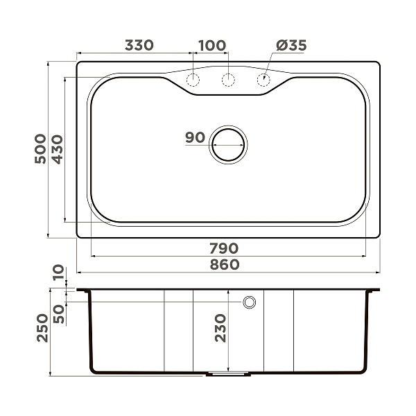 Кухонная мойка Omoikiri Maru 86-EV Tetogranit 86x50 см эверест 4993216